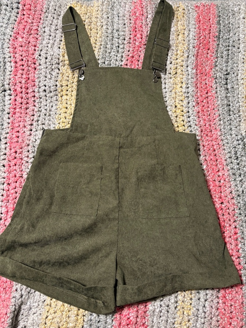 Olive Green Corduroy-Blend Short Overalls - Women’s Medium